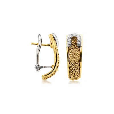 Pre-owned Ross-simons C. 1990 Vintage .20 Ct. T.w. Diamond Curved Earrings In 14kt Two-tone Gold In Gold,silver