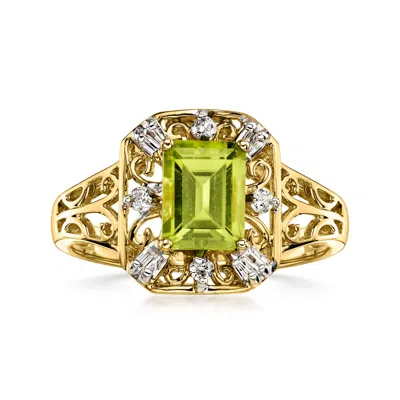 Pre-owned Ross-simons C. 1990 Vintage 2.00 Carat Peridot Openwork Ring With .30 Ct. T.w. Diamonds In 14kt Yellow Gold