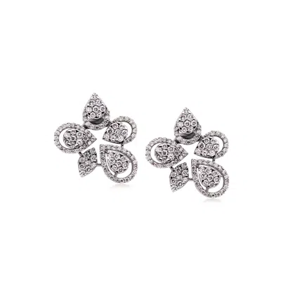 Pre-owned Ross-simons C. 1990 Vintage 2.15 Ct. T.w. Diamond Cluster Earrings In 14kt White Gold In Silver