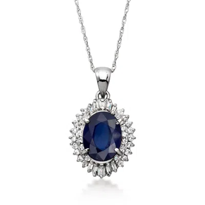 Pre-owned Ross-simons C. 1990 Vintage 2.19 Carat Sapphire Pendant Necklace With .40 Ct. T.w. Diamonds In Platinum In Silver