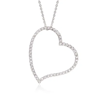 Pre-owned Ross-simons C. 1990 Vintage .25 Ct. T.w. Diamond Heart Pendant Necklace In 14kt White Gold In Silver