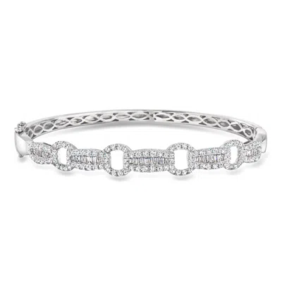 Pre-owned Ross-simons C. 1990 Vintage 2.55 Ct. T.w. Diamond Bangle Bracelet In 14kt White Gold In Silver