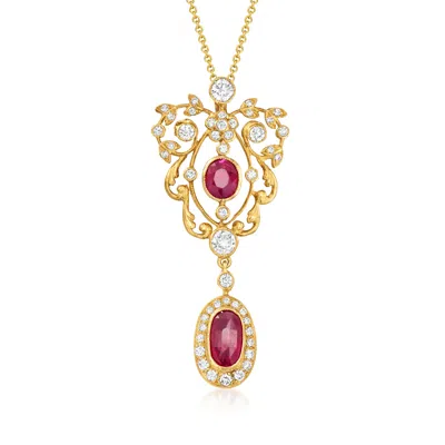 Pre-owned Ross-simons C. 1990 Vintage 2.60 Ct. T.w. Ruby And 1.50 Ct. T.w. Diamond Drop Pendant Necklace In 18kt Yellow Go In Gold
