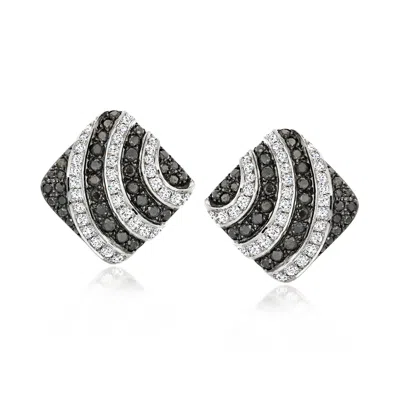 Pre-owned Ross-simons C. 1990 Vintage 2.65 Ct. T.w. Black And White Diamond Square Earrings In 18kt White Gold In Silver