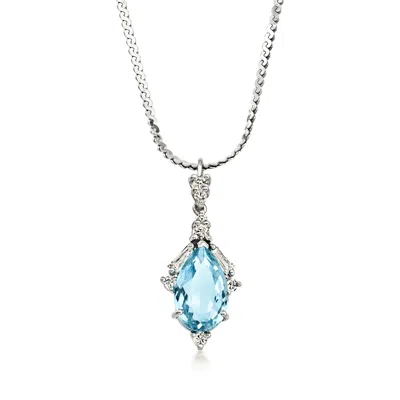 Pre-owned Ross-simons C. 1990 Vintage 2.80 Carat Aquamarine Pendant Necklace With .50 Ct. T.w. Diamonds In 14kt White Gold In Silver