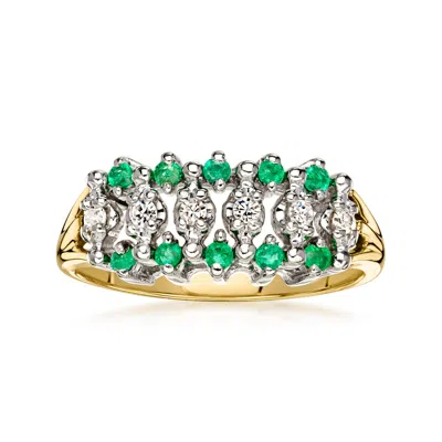 Pre-owned Ross-simons C. 1990 Vintage .30 Ct. T.w. Emerald And .12 Ct. T.w. Diamond Ring In 14kt Yellow Gold