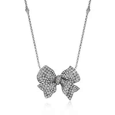 Pre-owned Ross-simons C. 1990 Vintage 3.00 Ct. T.w. Diamond Bow Necklace In Platinum And 14kt Yellow Gold