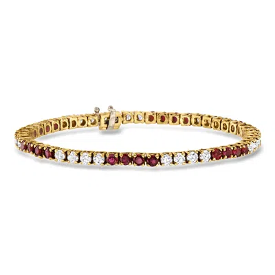 Pre-owned Ross-simons C. 1990 Vintage 3.00 Ct. T.w. Ruby And 2.80 Ct. T.w. Diamond Tennis Bracelet In 18kt Yellow Gold