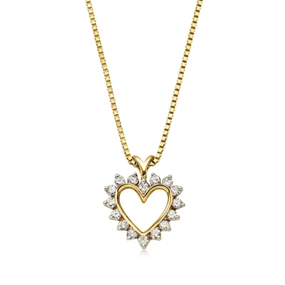 Pre-owned Ross-simons C. 1990 Vintage .32 Ct. T.w. Diamond Heart Pendant Necklace In 14kt Yellow Gold