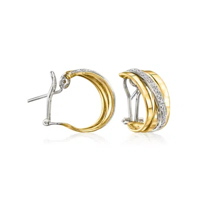 Pre-owned Ross-simons C. 1990 Vintage .35 Ct. T.w. Diamond Curved Earrings In 18kt Two-tone Gold In Gold,silver