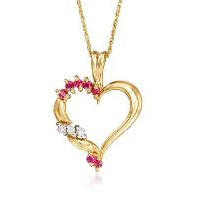 Pre-owned Ross-simons C. 1990 Vintage .35 Ct. T.w. Ruby And .10 Ct. T.w. Diamond Heart Pendant Necklace In 14kt Yellow Gol In Gold