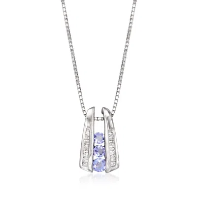 Pre-owned Ross-simons C. 1990 Vintage .35 Ct. T.w. Tanzanite And .20 Ct. T.w. Diamond Pendant Necklace In 14kt White Gold In Silver