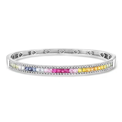 Pre-owned Ross-simons C. 1990 Vintage 3.50 Ct. T.w. Multicolored Sapphire Bangle Bracelet With .50 Ct. T.w. Diamonds In 14 In Silver