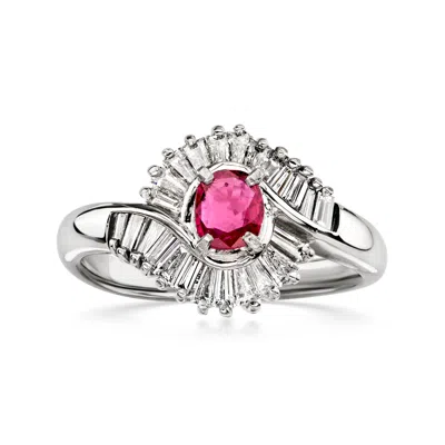 Pre-owned Ross-simons C. 1990 Vintage .36 Carat Ruby Ring With .59 Ct. T.w. Diamonds In Platinum In Silver
