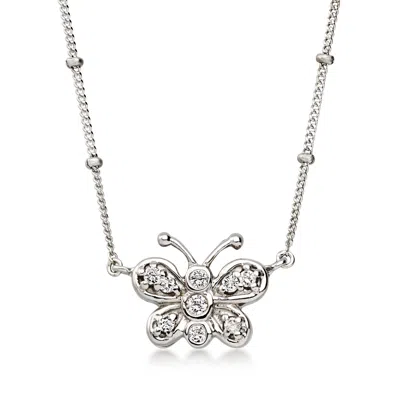 Pre-owned Ross-simons C. 1990 Vintage .36 Ct. T.w. Diamond Butterfly Necklace In 14kt White Gold