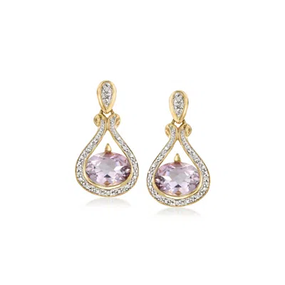 Pre-owned Ross-simons C. 1990 Vintage 3.60 Ct. T.w. Amethyst Drop Earrings With .12 Ct. T.w. Diamonds In 14kt Yellow Gold