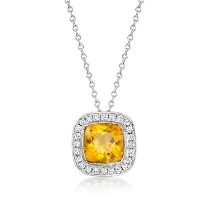 Pre-owned Ross-simons C. 1990 Vintage 3.95 Carat Citrine Pendant Necklace With .75 Ct. T.w. Diamonds In 14kt White Gold In Silver