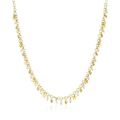Pre-owned Ross-simons C. 1990 Vintage 3mm Cultured Pearl Flower Drop Necklace In 18kt Yellow Gold In Silver