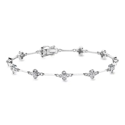 Pre-owned Ross-simons C. 1990 Vintage .40 Ct. T.w. Diamond Flower Station Bracelet In 14kt White Gold In Silver