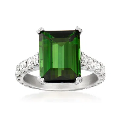 Pre-owned Ross-simons C. 1990 Vintage 4.30 Carat Green Tourmaline And 1.00 Ct. T.w. Diamond Ring In 18kt White Gold In Silver