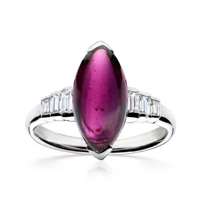 Pre-owned Ross-simons C. 1990 Vintage 4.36 Carat Garnet Navette Ring With .30 Ct. T.w. Diamonds In Platinum In Silver