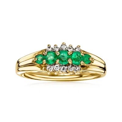 Pre-owned Ross-simons C. 1990 Vintage .45 Ct. T.w. Emerald Ring With .15 Ct. T.w. Diamonds In 14kt Yellow Gold