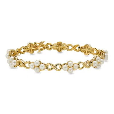 Pre-owned Ross-simons C. 1990 Vintage 4.5mm Cultured Pearl Infinity-style Link Bracelet In 14kt Yellow Gold