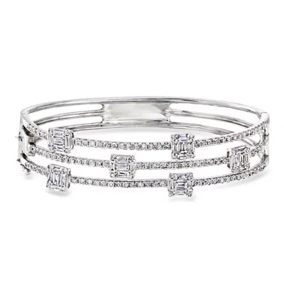 Pre-owned Ross-simons C. 1990 Vintage 4.65 Ct. T.w. Diamond Three-row Bangle Bracelet In 14kt White Gold In Silver