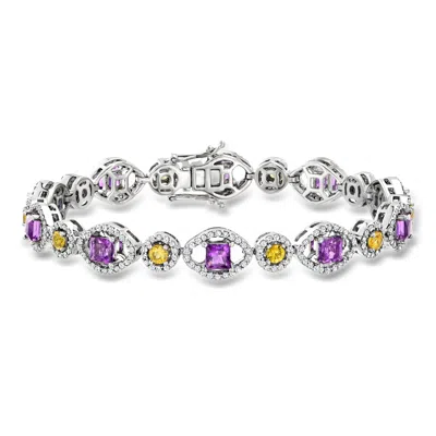 Pre-owned Ross-simons C. 1990 Vintage 4.65 Ct. T.w. Multi-gemstone And 1.75 Ct. T.w. Diamond Link Bracelet In 14kt White G In Silver