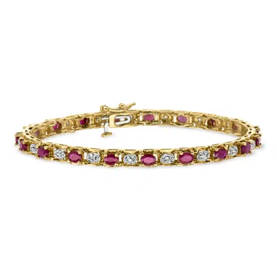 Pre-owned Ross-simons C. 1990 Vintage 4.75 Ct. T.w. Ruby Tennis Bracelet With .20 Ct. T.w. Diamonds In 14kt Yellow Gold