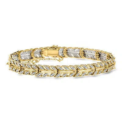 Pre-owned Ross-simons C. 1990 Vintage .50 Ct. T.w. Diamond Leaf Bracelet In 14kt Yellow Gold