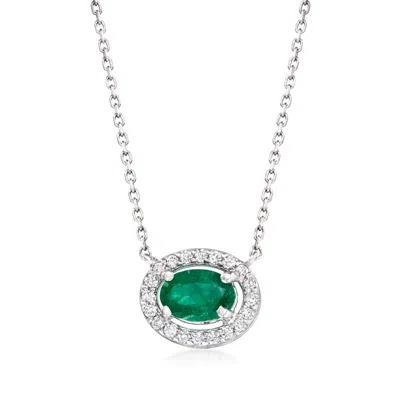 Pre-owned Ross-simons C. 1990 Vintage .55 Carat Emerald And .25 Ct. T.w. Diamond Oval Necklace In 14kt White Gold In Silver
