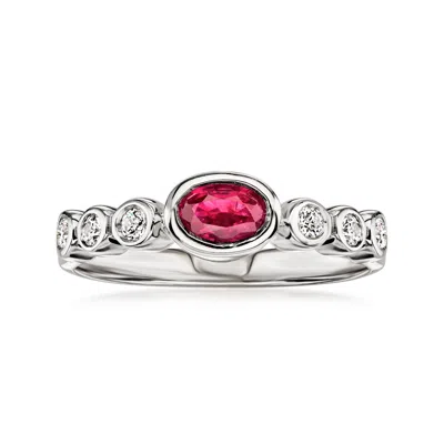 Pre-owned Ross-simons C. 1990 Vintage .55 Carat Ruby Ring With .30 Ct. T.w. Diamonds In 14kt White Gold In Silver