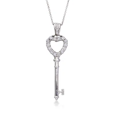 Pre-owned Ross-simons C. 1990 Vintage .55 Ct. T.w. Diamond Heart Key Pendant Necklace In 14kt White Gold In Silver