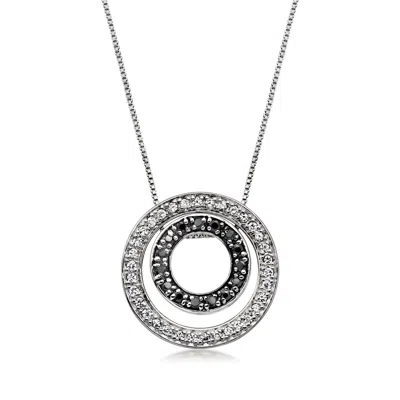 Pre-owned Ross-simons C. 1990 Vintage .56 Ct. T.w. Black And White Cz Circle Pendant Necklace In Sterling Silver