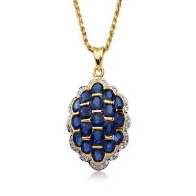 Pre-owned Ross-simons C. 1990 Vintage 5.75 Ct. T.w. Sapphire Scalloped Pendant Necklace With .18 Ct. T.w. Diamonds In 18kt In Gold