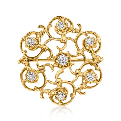 Pre-owned Ross-simons C. 1990 Vintage .60 Ct. T.w. Diamond Openwork Swirl Pin In 14kt Yellow Gold