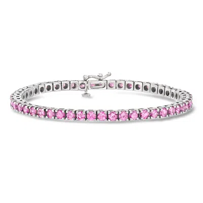 Pre-owned Ross-simons C. 1990 Vintage 6.00 Ct. T.w. Pink Sapphire Tennis Bracelet In 14kt White Gold In Silver
