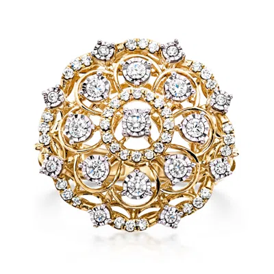 Pre-owned Ross-simons C. 1990 Vintage .62 Ct. T.w. Diamond Flower Ring In 18kt Yellow Gold