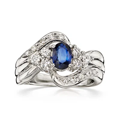 Pre-owned Ross-simons C. 1990 Vintage .63 Carat Sapphire Swirl Ring With .37 Ct. T.w. Diamonds In Platinum In Silver