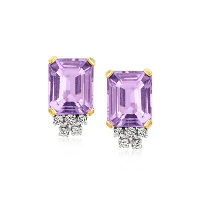 Pre-owned Ross-simons C. 1990 Vintage 6.50 Ct. T.w. Amethyst And .25 Ct. T.w. Diamond Earrings In 14kt Yellow Gold