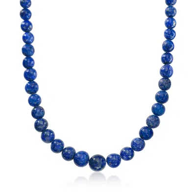 Pre-owned Ross-simons C. 1990 Vintage 6.5-9mm Graduated Lapis Bead Necklace With Sterling Silver
