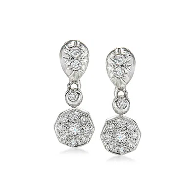 Pre-owned Ross-simons C. 1990 Vintage .70 Ct. T.w. Diamond Drop Earrings In 14kt White Gold In Silver