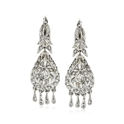 Pre-owned Ross-simons C. 1990 Vintage .70 Ct. T.w. Diamond Filigree Drop Earrings In Sterling Silver