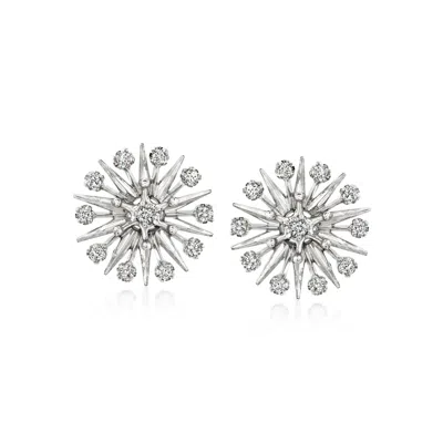 Pre-owned Ross-simons C. 1990 Vintage .70 Ct. T.w. Diamond Starburst Earrings In Platinum In Silver