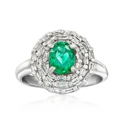 Pre-owned Ross-simons C. 1990 Vintage .75 Carat Emerald And .85 Ct. T.w. Diamond Ring In Platinum In Silver