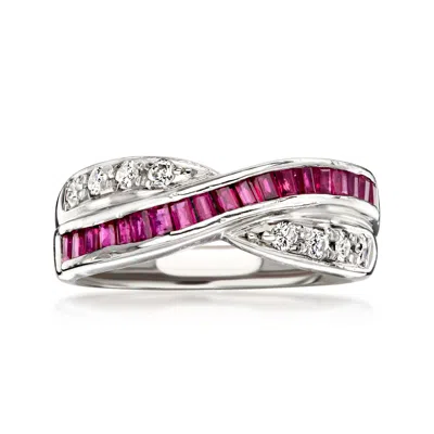 Pre-owned Ross-simons C. 1990 Vintage .75 Ct. T.w. Ruby And .20 Ct. T.w. Diamond Crisscross Ring In Platinum In Silver