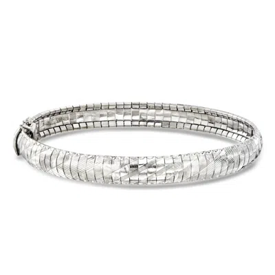 Pre-owned Ross-simons C. 1990 Vintage 7mm 14kt White Gold Diamond-cut Omega Bracelet In Silver