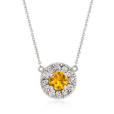 Pre-owned Ross-simons C. 1990 Vintage .80 Carat Yellow Topaz Necklace With .50 Ct. T.w. Diamonds In 18kt White Gold In Silver