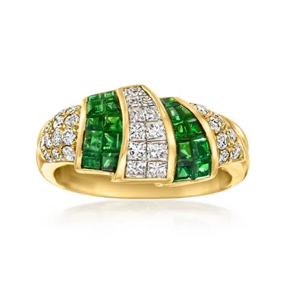 Pre-owned Ross-simons C. 1990 Vintage .85 Ct. T.w. Diamond And .55 Ct. T.w. Tsavorite Ring In 18kt Yellow Gold